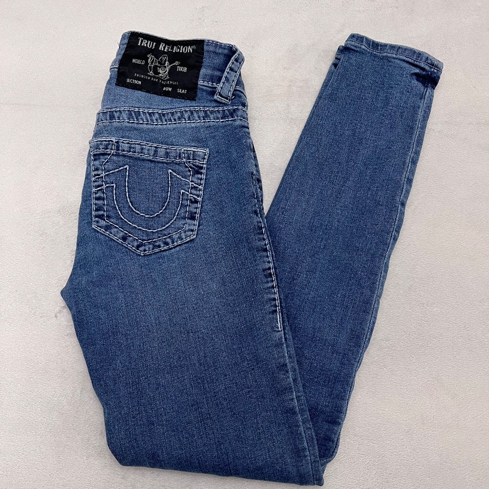 True Religion  Women's Halle Big T  BIG T Mid Rise Skinny Jean Sz 25 Blue Denim